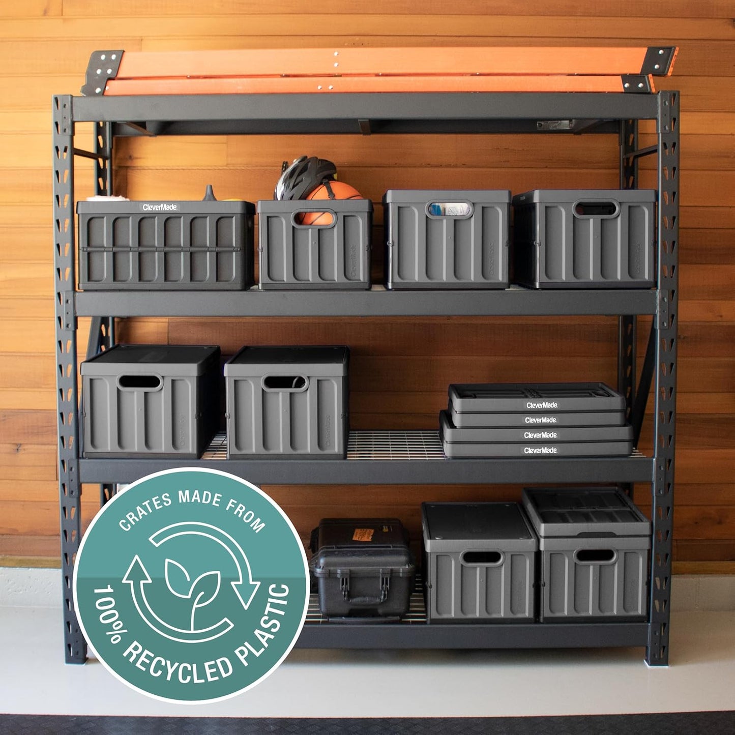 Collapsible Storage Bins with Lids (46L, 3 Pack) – Stackable Foldable Plastic Storage Crates for Home, Closet & Trunk Organization - Obsidian