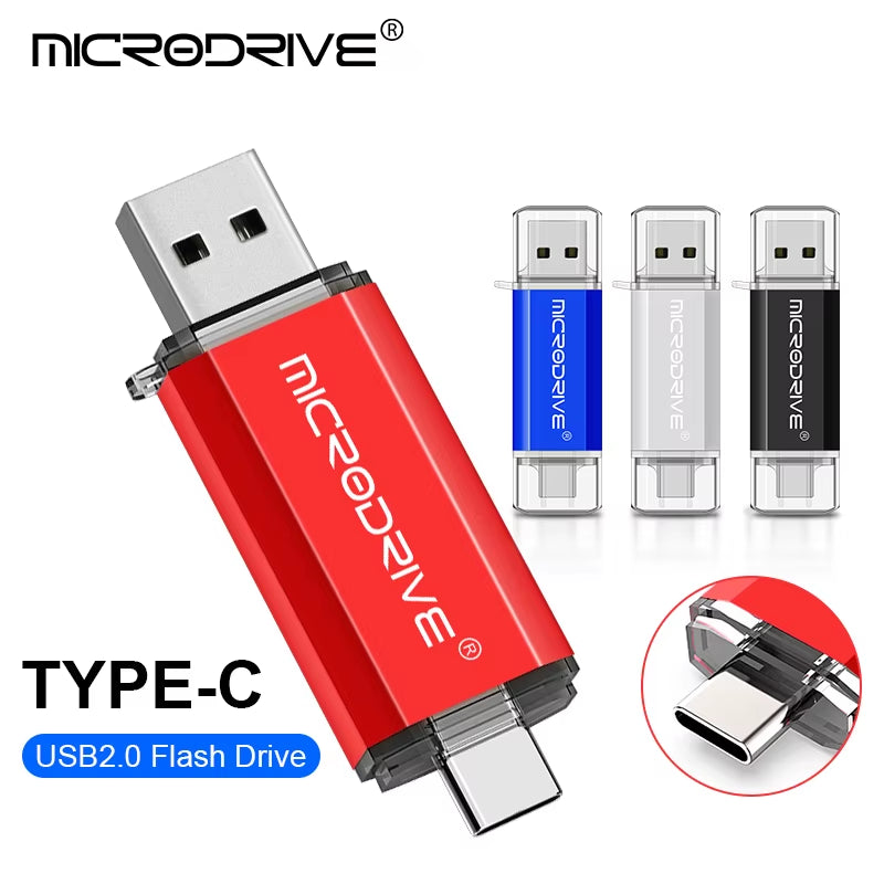 Type-C USB Flash Drive OTG 2-in-1 USB 2.0 and Micro USB Pen Drive, Available in 128GB, 64GB, 32GB, 16GB, 8GB, and 4GB Capacities
