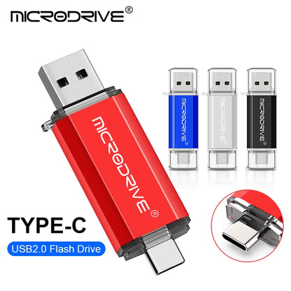 Type-C USB Flash Drive OTG 2-in-1 USB 2.0 and Micro USB Pen Drive, Available in 128GB, 64GB, 32GB, 16GB, 8GB, and 4GB Capacities
