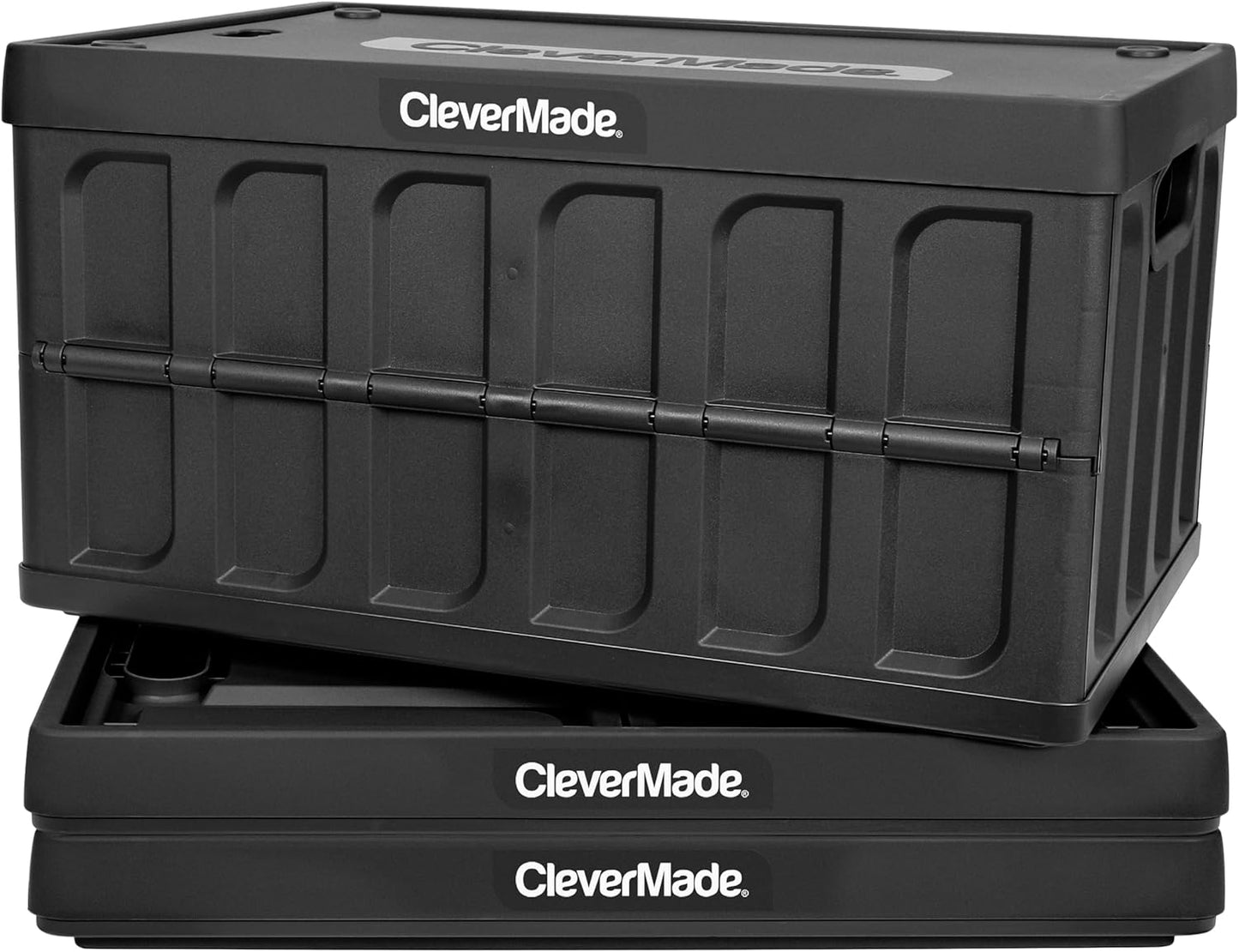 Collapsible Storage Bins with Lids (46L, 3 Pack) – Stackable Foldable Plastic Storage Crates for Home, Closet & Trunk Organization - Obsidian