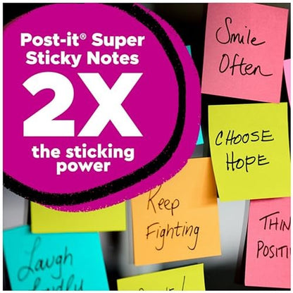 Post-It Super Sticky Notes, 2 in X 2 In, 8 Pads, 2X the Sticking Power,