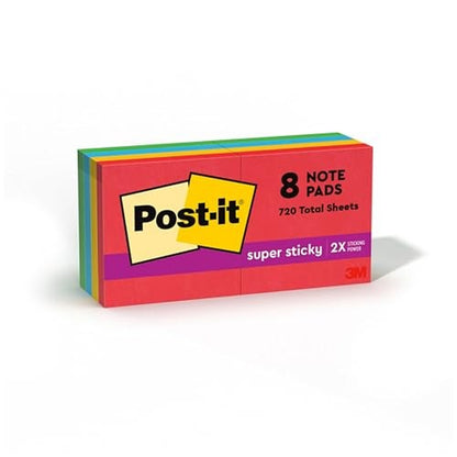 Post-It Super Sticky Notes, 2 in X 2 In, 8 Pads, 2X the Sticking Power,