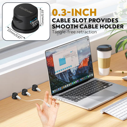 8 Pack Magnetic Cable Management Clips - Ideal Cord Holder for Nightstand, Desk, Charger Holder - Phone Cord Holder W/360 Rotation
