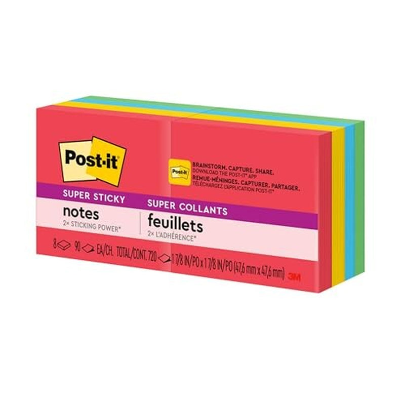 Post-It Super Sticky Notes, 2 in X 2 In, 8 Pads, 2X the Sticking Power,