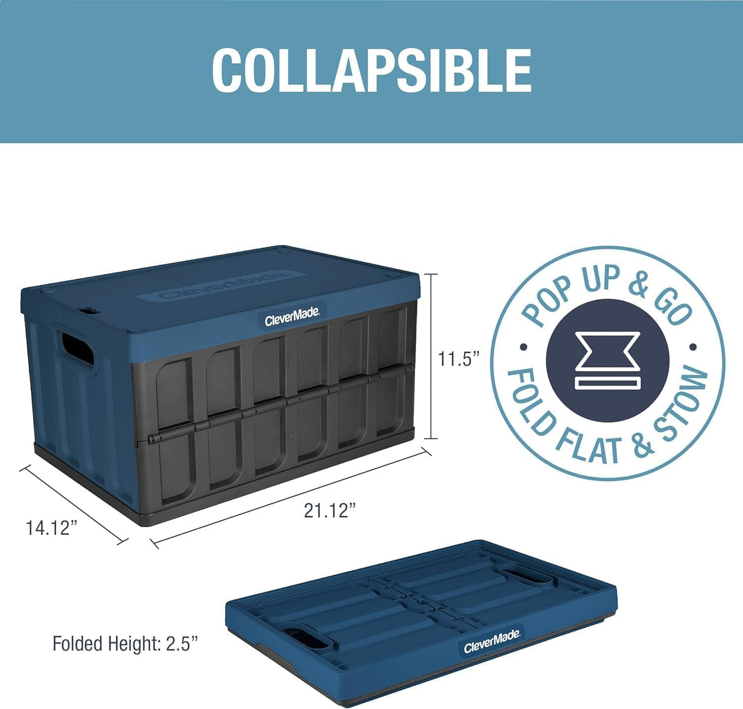 Collapsible Storage Bins with Lids (46L, 3 Pack) – Stackable Foldable Plastic Storage Crates for Home, Closet & Trunk Organization - Obsidian