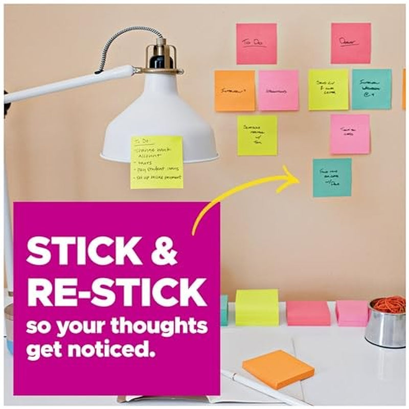 Post-It Super Sticky Notes, 2 in X 2 In, 8 Pads, 2X the Sticking Power,