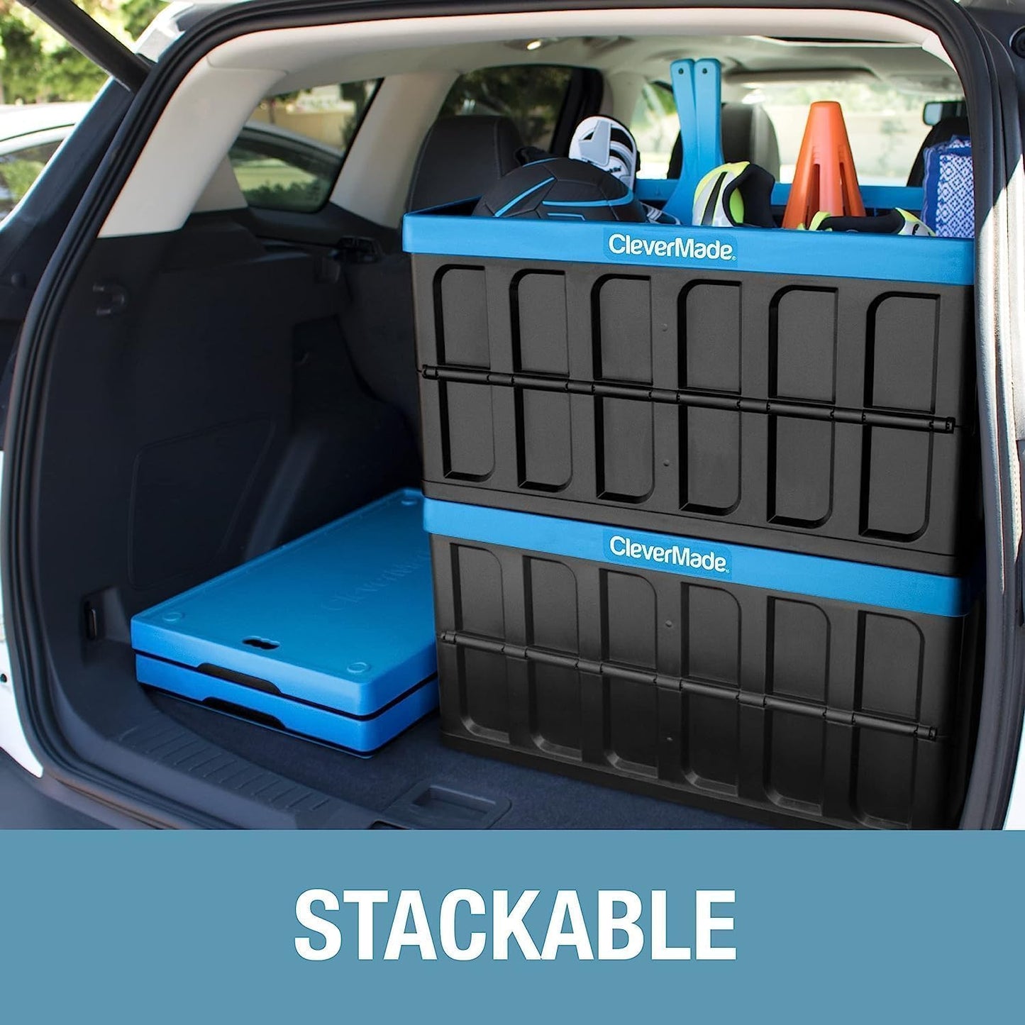 Collapsible Storage Bins with Lids (46L, 3 Pack) – Stackable Foldable Plastic Storage Crates for Home, Closet & Trunk Organization - Obsidian
