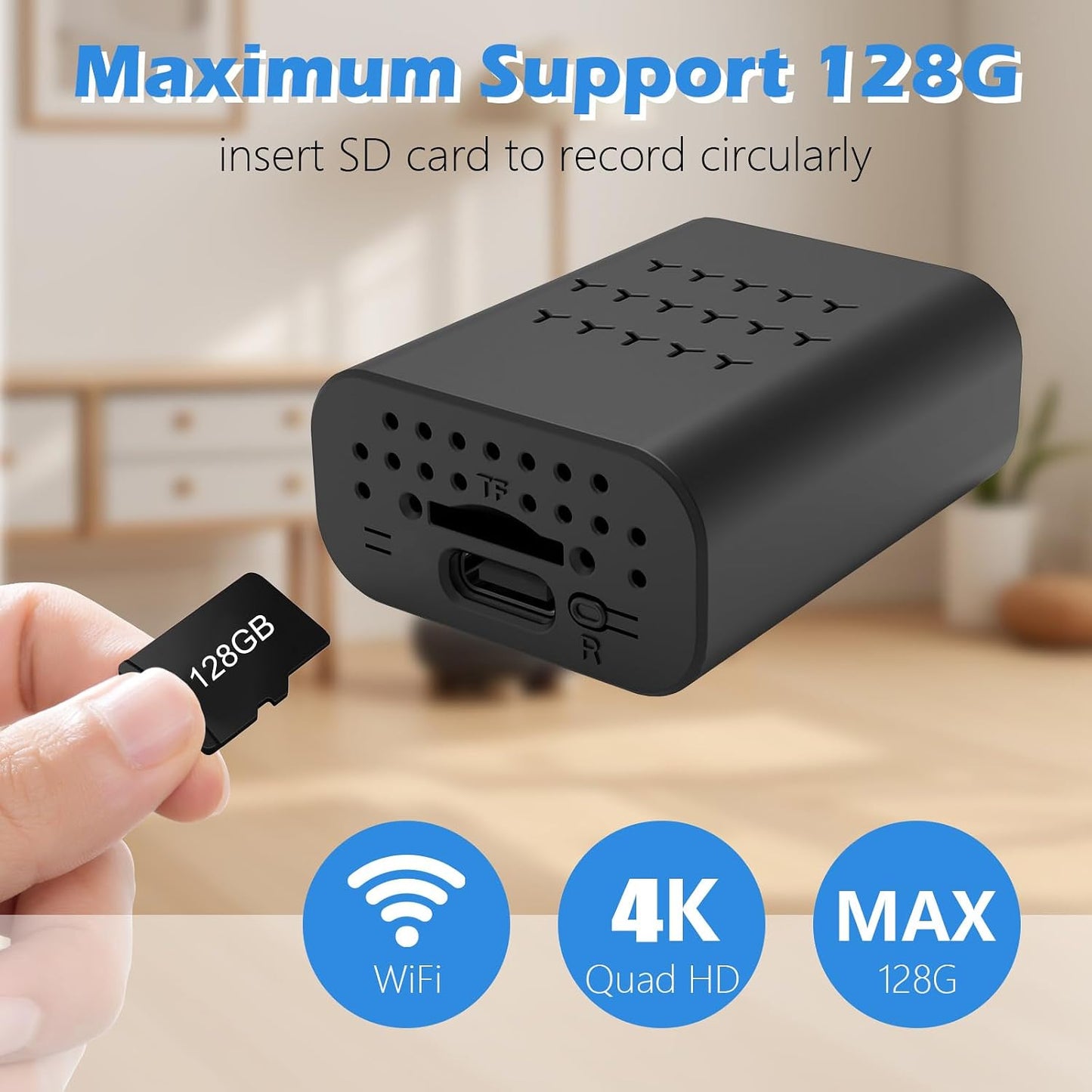 Mini Wireless Wifi Security Camera, 4K Nanny Cam with Night Vision, Remote Viewing for Security with Ios,Android Phone