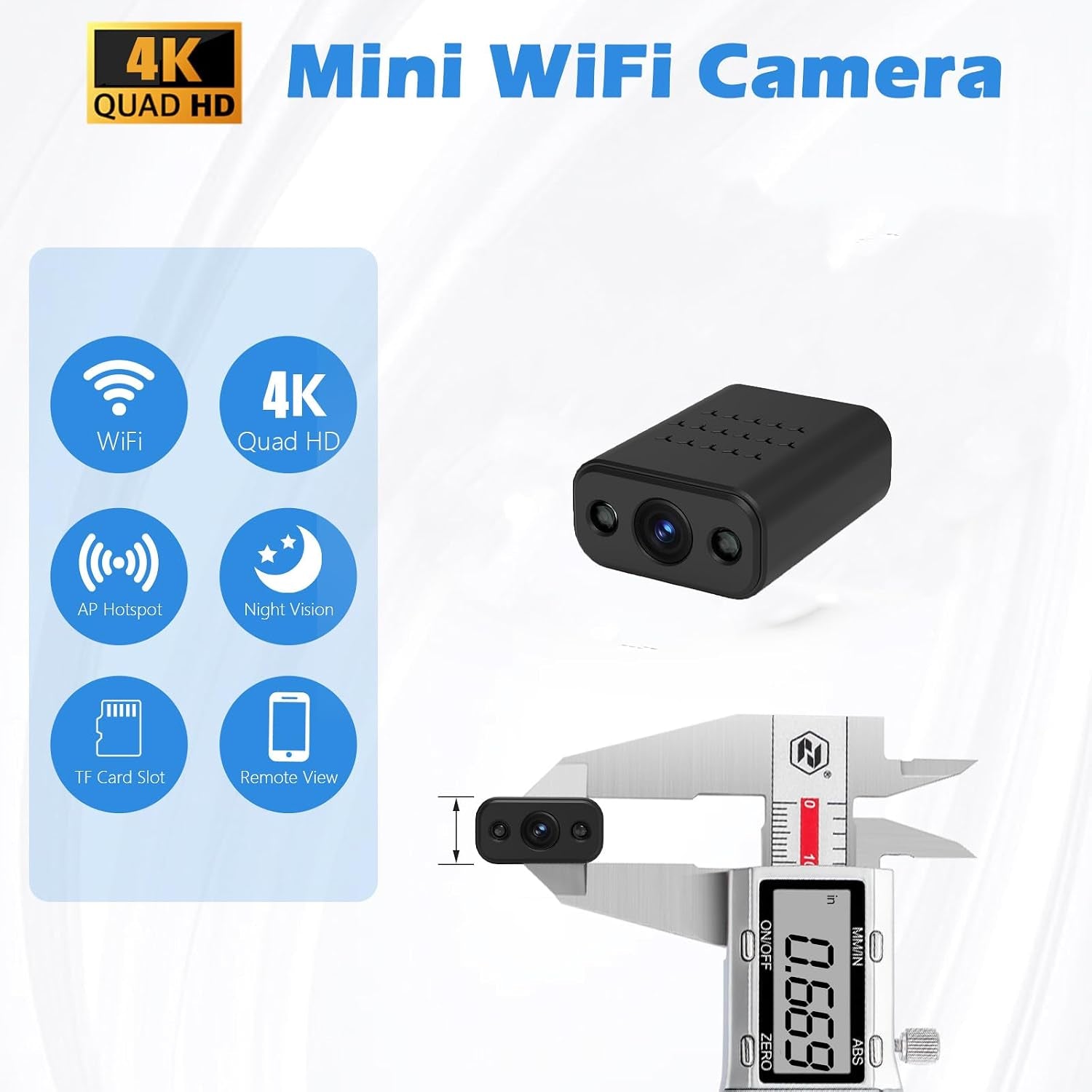 Mini Wireless Wifi Security Camera, 4K Nanny Cam with Night Vision, Remote Viewing for Security with Ios,Android Phone