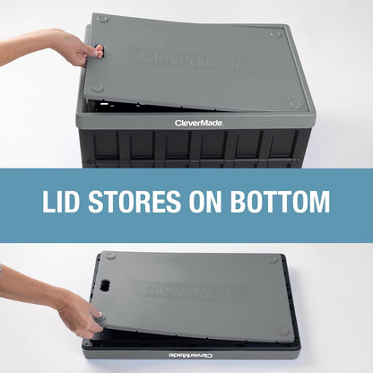 Collapsible Storage Bins with Lids (46L, 3 Pack) – Stackable Foldable Plastic Storage Crates for Home, Closet & Trunk Organization - Obsidian