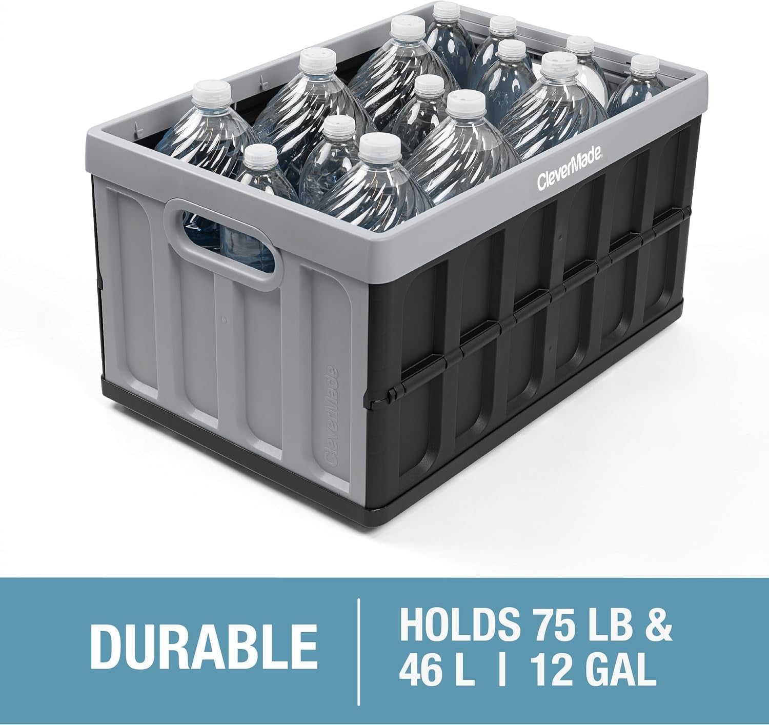 Collapsible Storage Bins with Lids (46L, 3 Pack) – Stackable Foldable Plastic Storage Crates for Home, Closet & Trunk Organization - Obsidian
