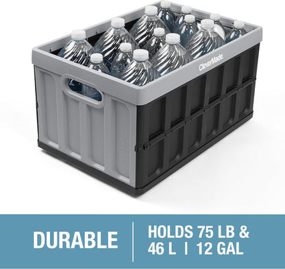 Collapsible Storage Bins with Lids (46L, 3 Pack) – Stackable Foldable Plastic Storage Crates for Home, Closet & Trunk Organization - Obsidian