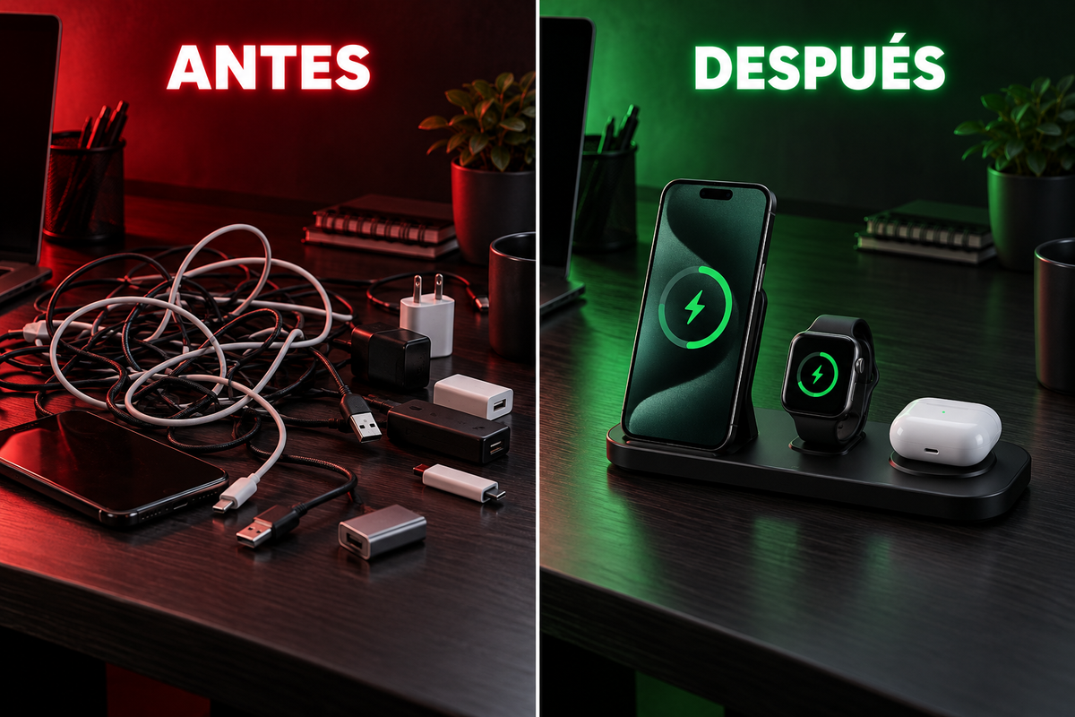 Estación de Carga 3-en-1 Qi2 — iPhone · Apple Watch · AirPods